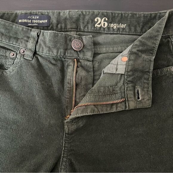 J. Crew Pants Womens 26 Regular Green Midrise Toothpick Corduroy Skinny Stretch - Picture 7 of 15
